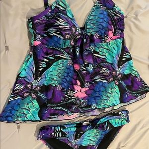 Two piece woman’s bathing suit. Beautiful vibrant colors!